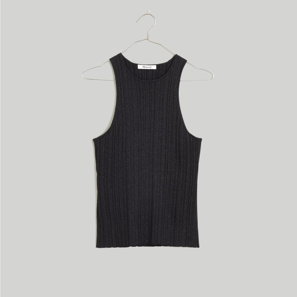 Madewell Black Signature Shimmer Knit Sweater Ribbed Knit Top